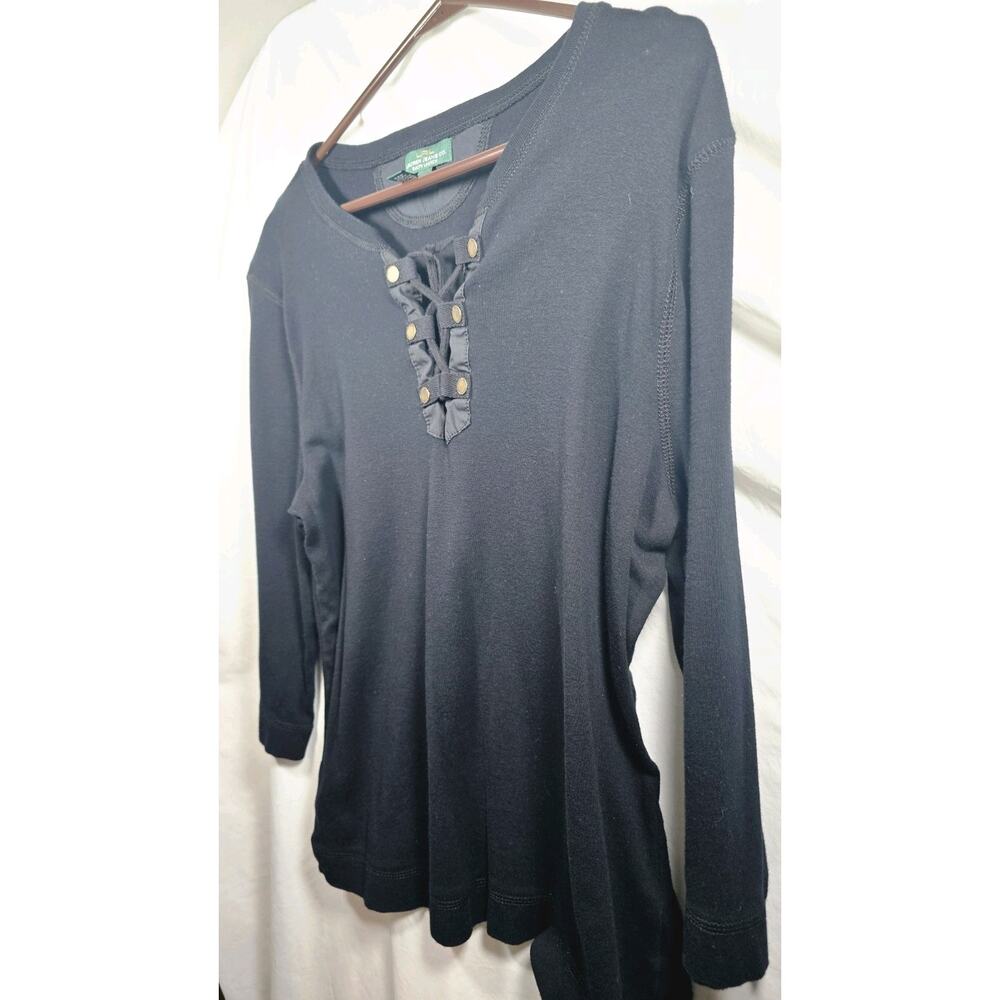 Lauren Ralph Lauren Top Women's XL Black Long Sleeve Lace Up 100% Cotton